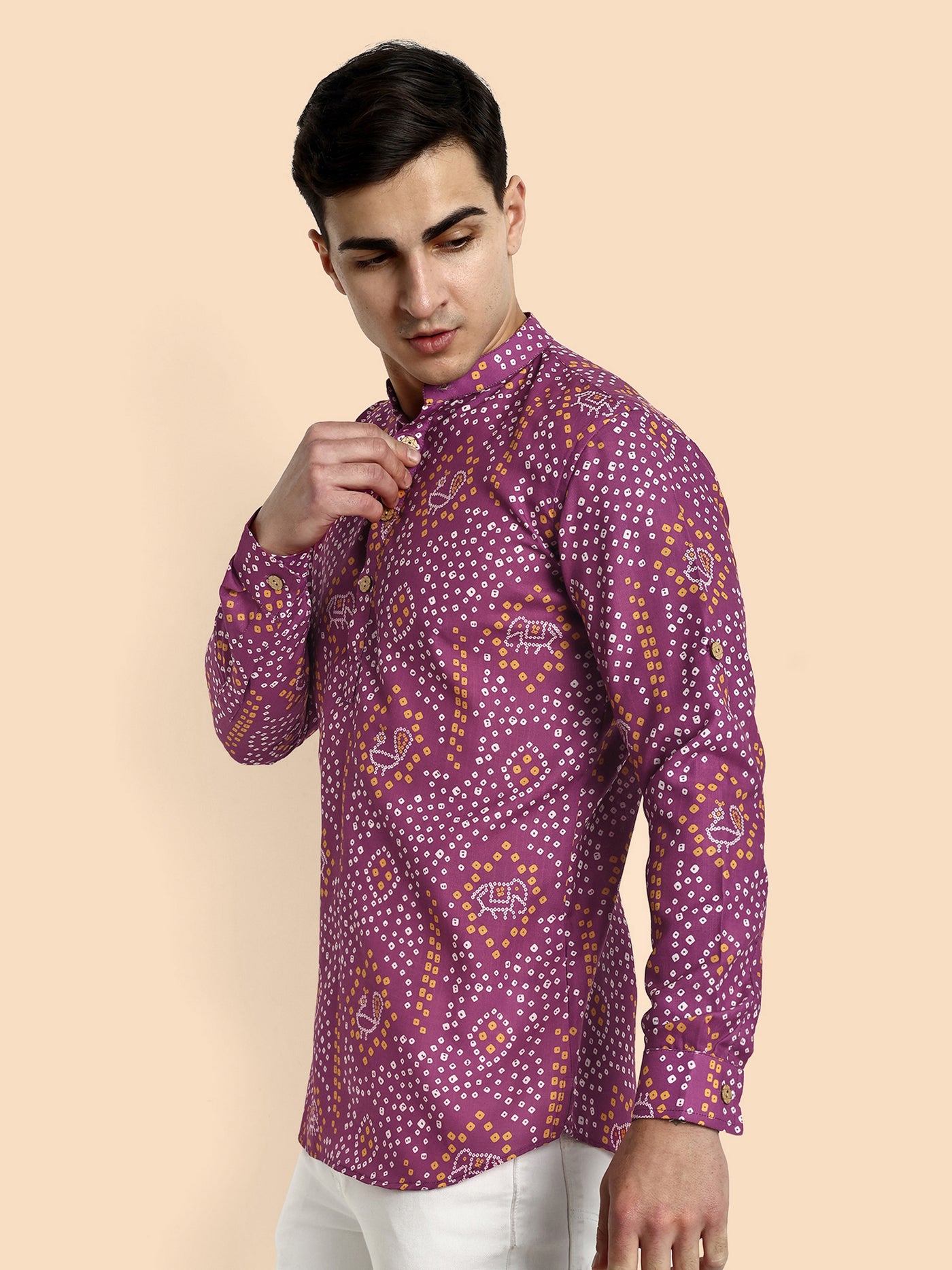 Wine Printed  Men's Short Kurta