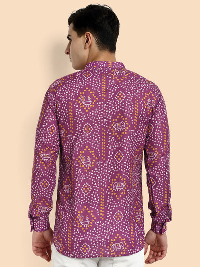 Wine Printed  Men's Short Kurta