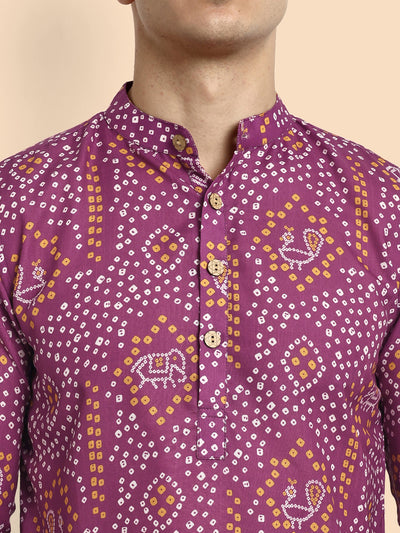 Wine Printed  Men's Short Kurta