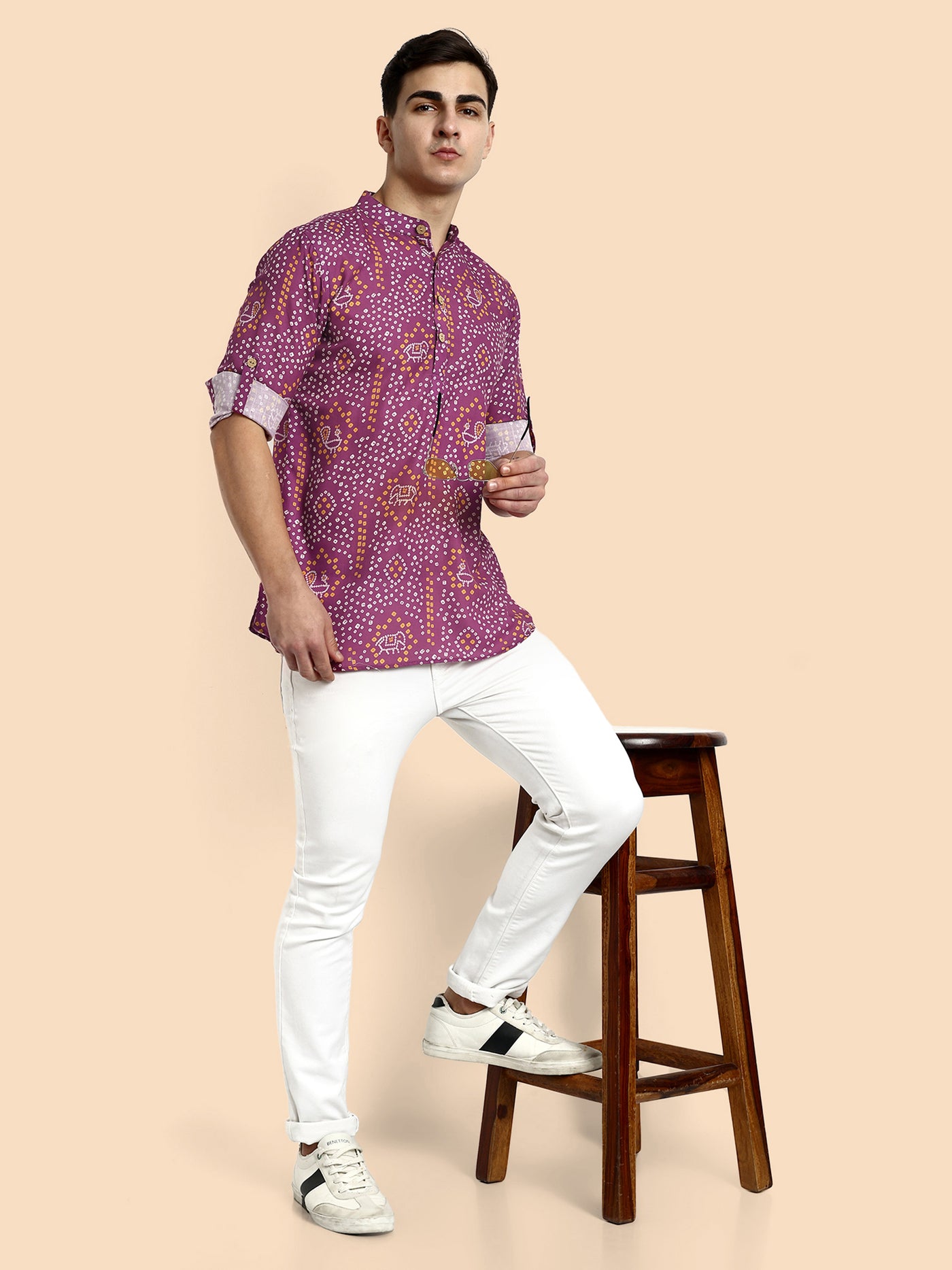 Wine Printed  Men's Short Kurta