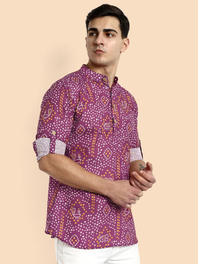 Wine Printed  Men's Short Kurta