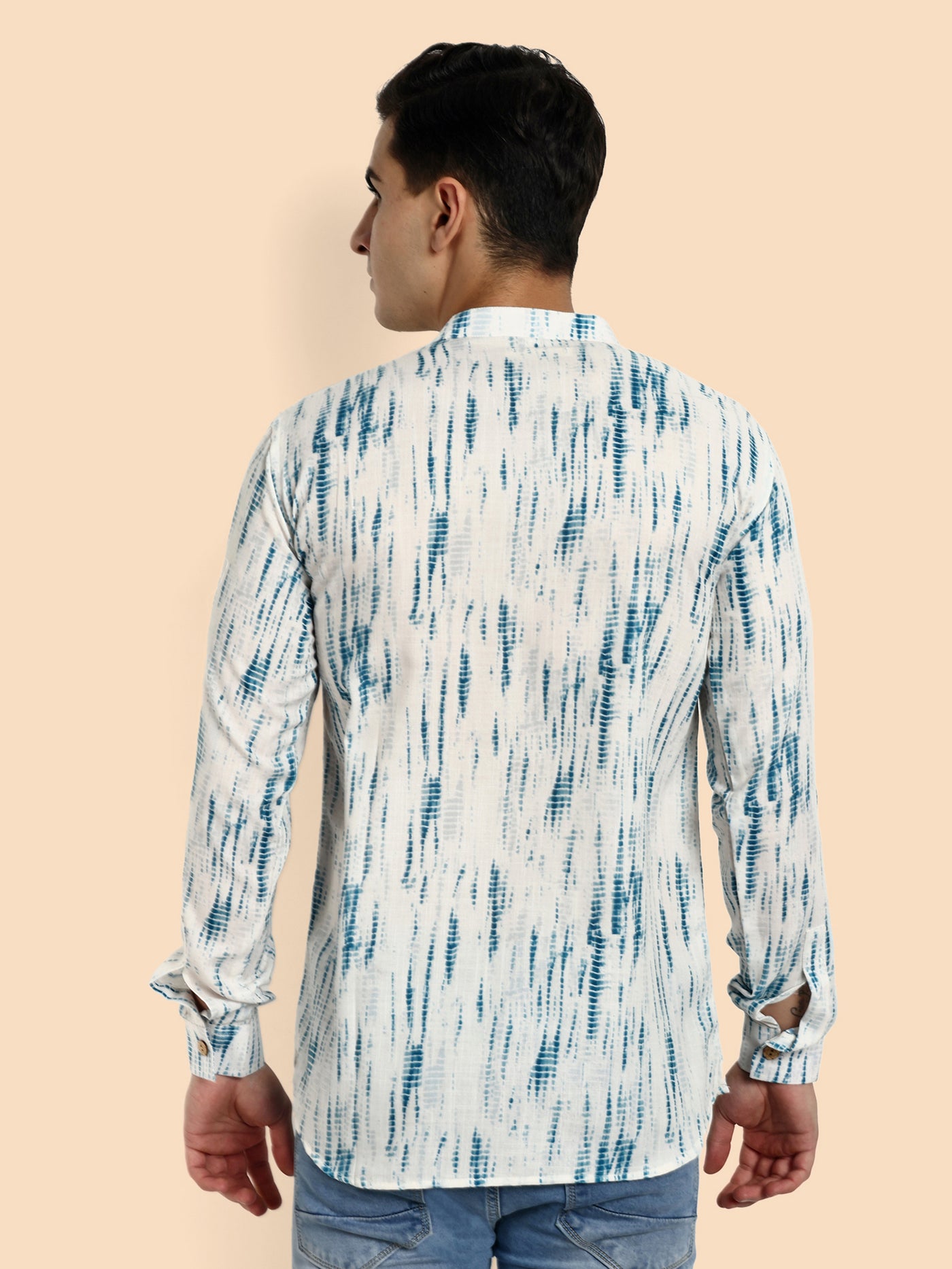 Blue Printed Men's Short Kurta