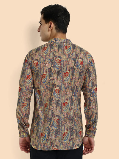 Green Printed Men's Short Kurta