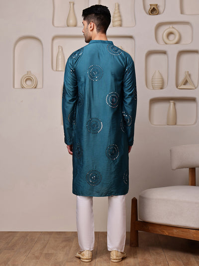 Blue Embroidered Kurta with Thread and Mirror Work