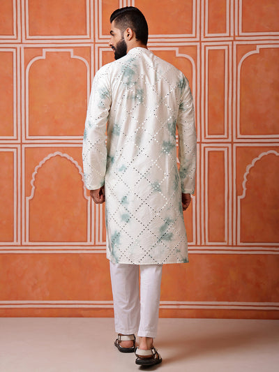 Green Abstract Kurta with Tie-Dye and Mirror Work