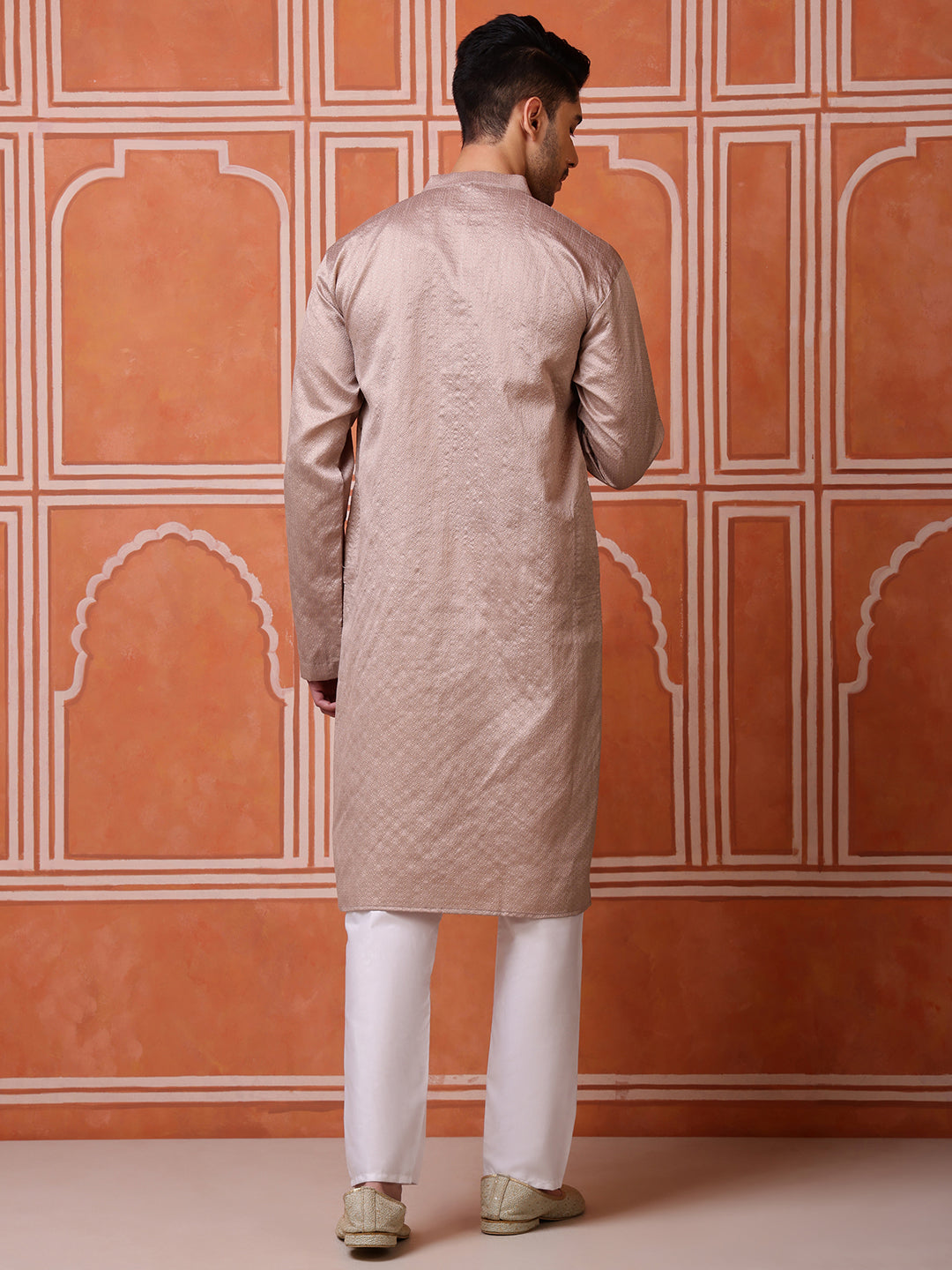 Brown Jacquard Kurta with Mirror Work