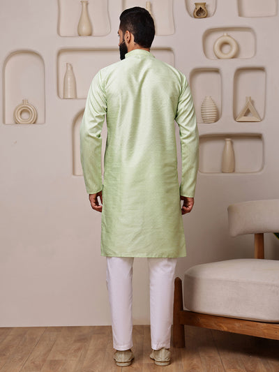 Green Jacquard Kurta with Mirror Work