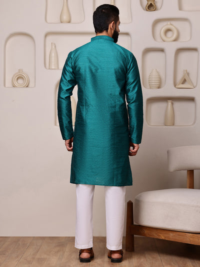 Teal Jacquard Kurta with Mirror Work