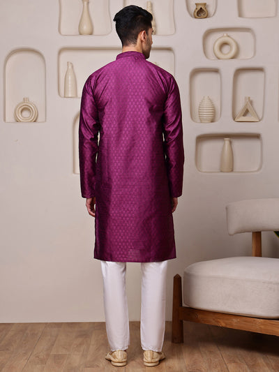 Wine Jacquard Kurta with Mirror Work