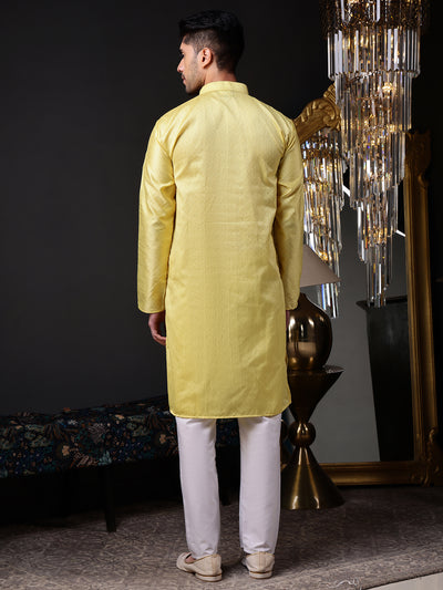 Yellow Jacquard Kurta with Mirror Work
