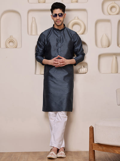 Grey Jacquard Kurta with Diamond Pattern