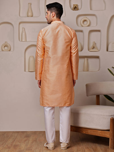 Peach Jacquard Kurta with Diamond Pattern