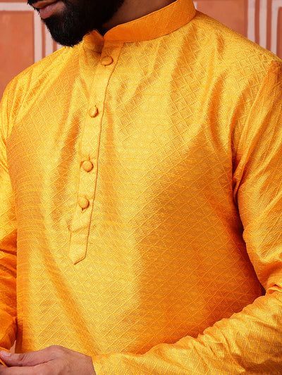 Yellow Jacquard Kurta with Diamond Pattern