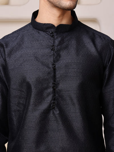Black Jacquard Kurta with Diamond Buti