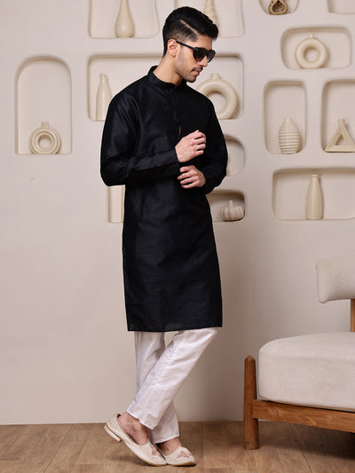 Black Jacquard Kurta with Diamond Buti