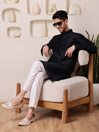 Black Jacquard Kurta with Diamond Buti