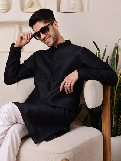 Black Jacquard Kurta with Diamond Buti