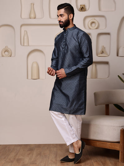 Grey Jacquard Kurta with Mini Buti