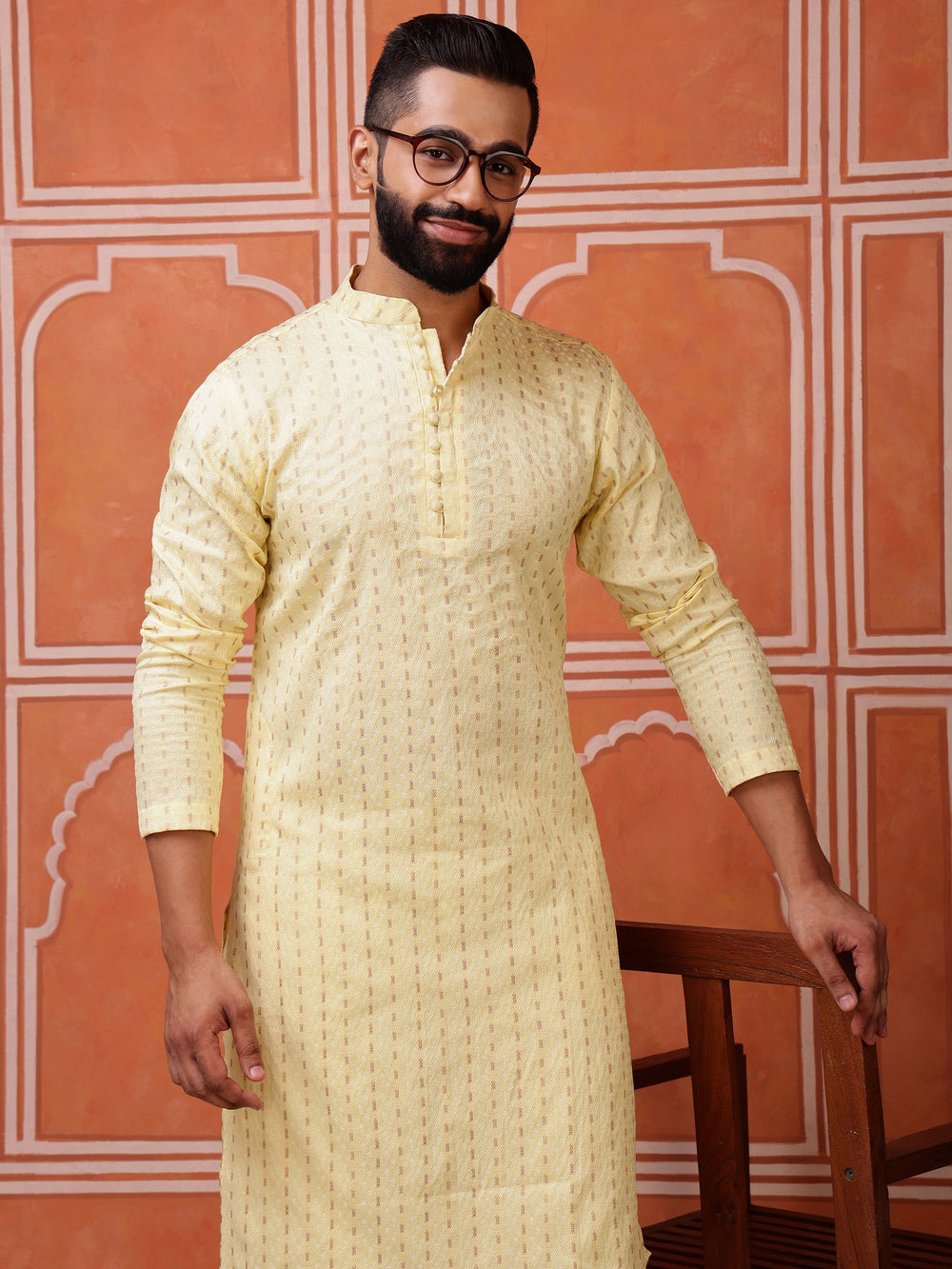 Comfortable and stylish light yellow kurta for men, perfect for Haldi ceremonies and festive pujas