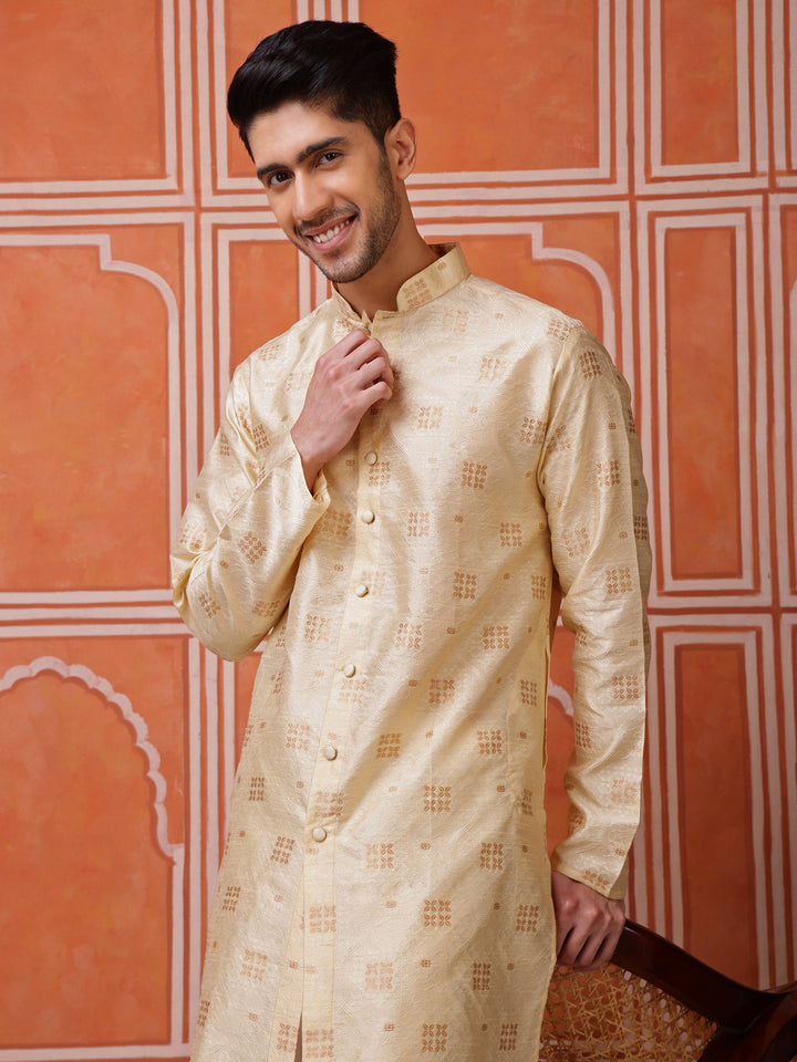 Beige mandarin collar kurta for men, a versatile and graceful choice for any celebration