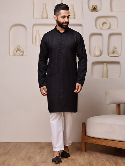 Black Embroidered Kurta with Sequin Dots