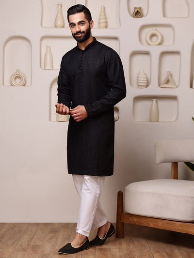 Black Embroidered Kurta with Sequin Dots
