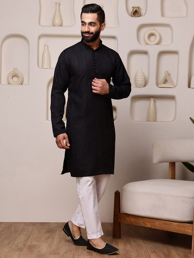 Black Embroidered Kurta with Sequin Dots
