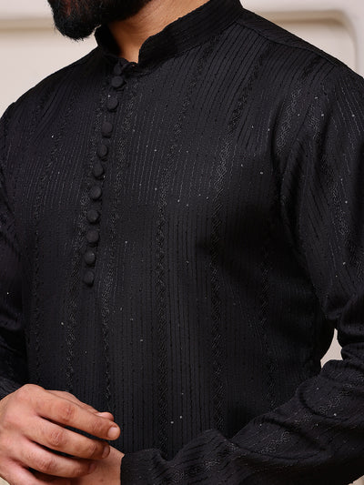 Black Embroidered Kurta with Sequin Dots