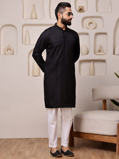 Black Embroidered Kurta with Sequin Dots