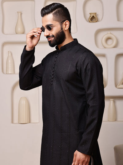 Black Embroidered Kurta with Sequin Dots