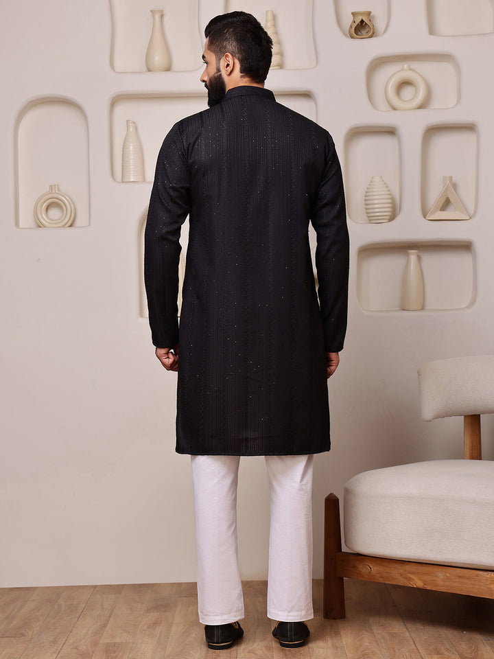 Black Embroidered Kurta with Sequin Dots