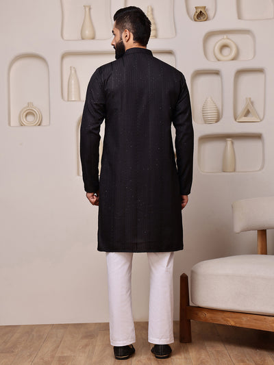 Black Embroidered Kurta with Sequin Dots