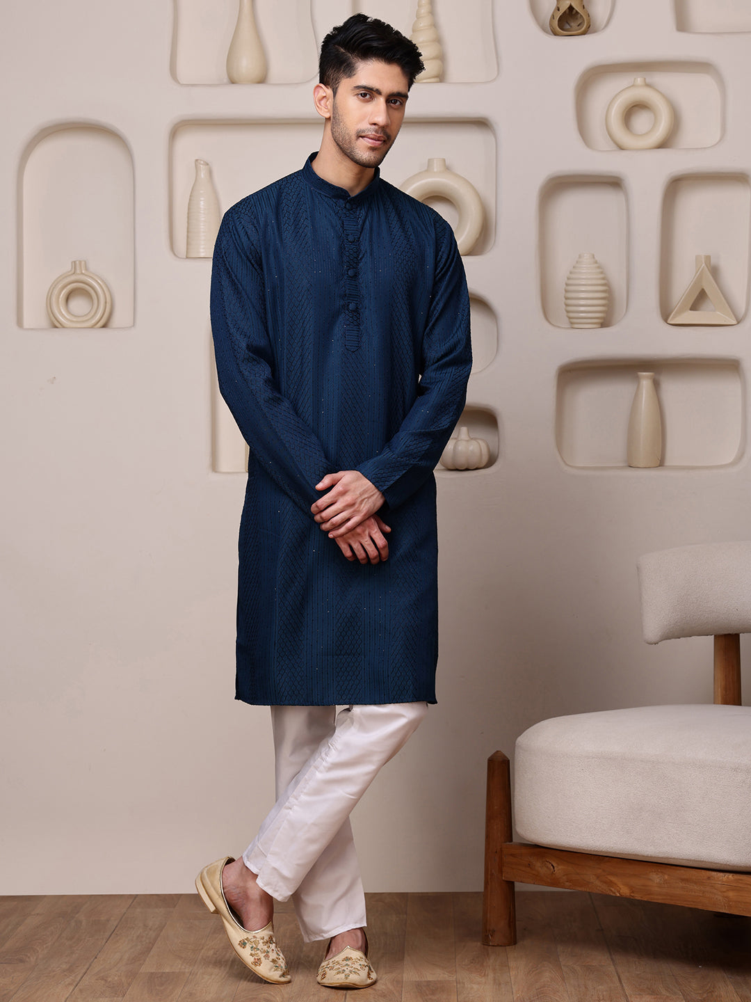 Blue Embroidered Kurta with Sequins