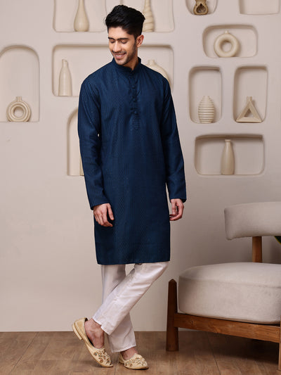 Blue Embroidered Kurta with Sequins