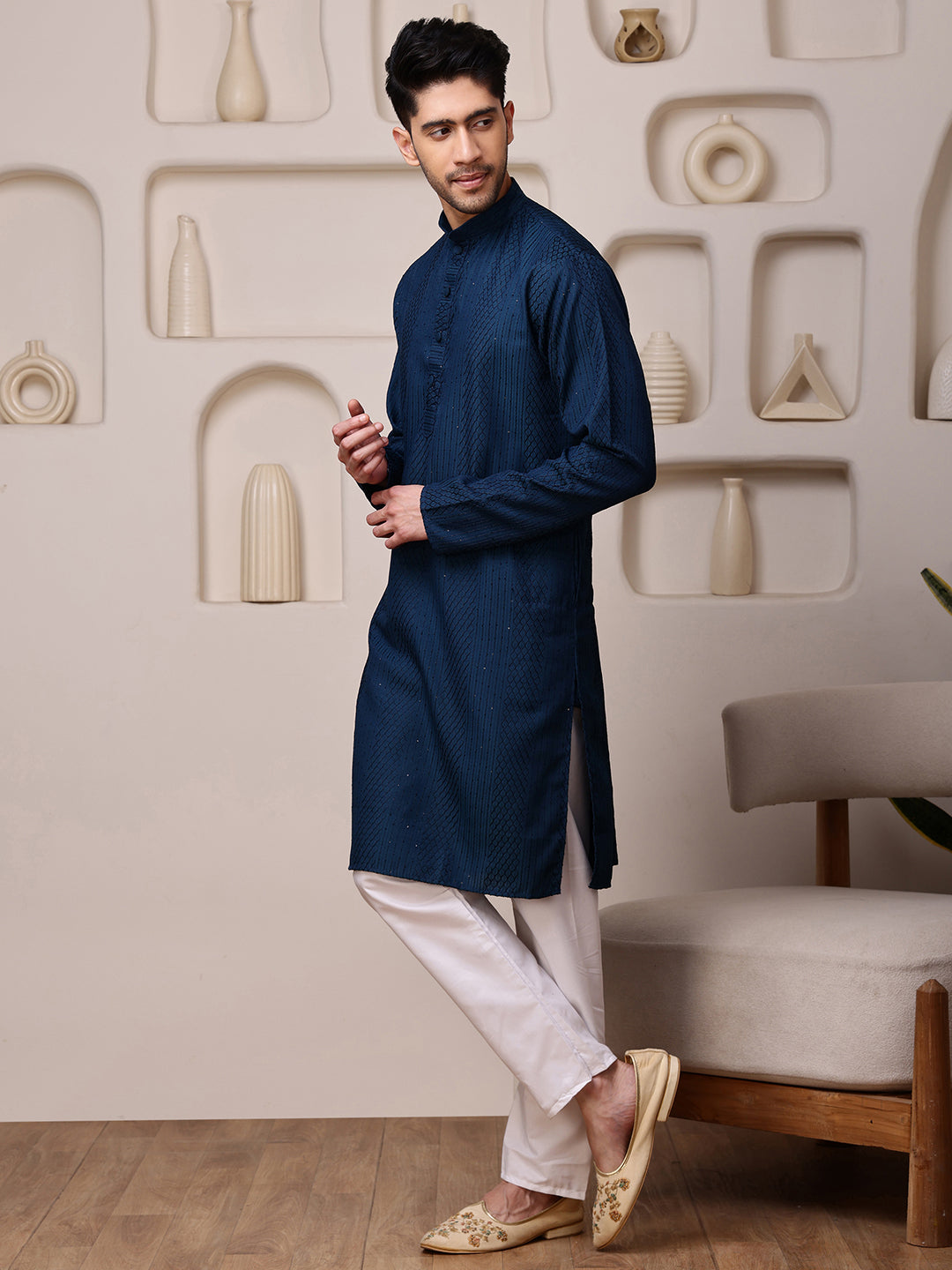 Blue Embroidered Kurta with Sequins