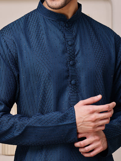 Blue Embroidered Kurta with Sequins