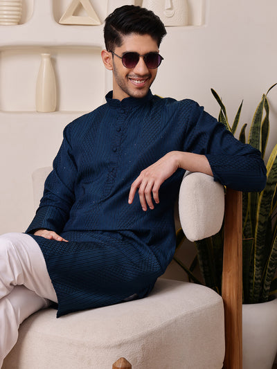 Blue Embroidered Kurta with Sequins
