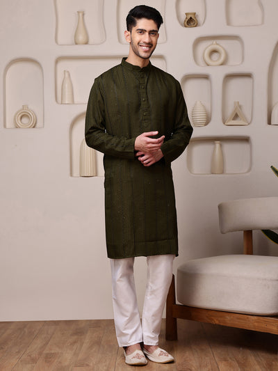 Green Embroidered Kurta with Sequins dots