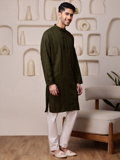 Green Embroidered Kurta with Sequins dots
