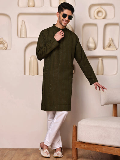 Green Embroidered Kurta with Sequins dots
