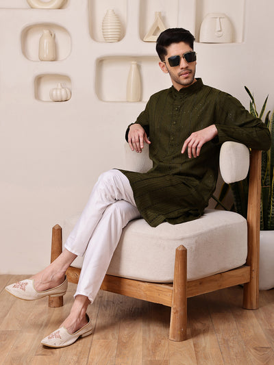 Green Embroidered Kurta with Sequins dots