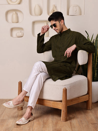 Green Embroidered Kurta with Sequins dots