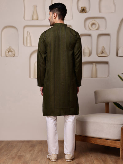 Green Embroidered Kurta with Sequins dots