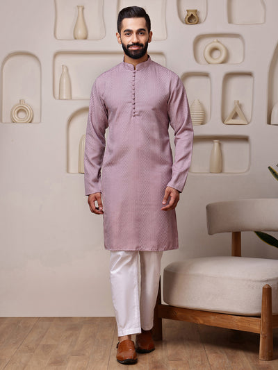 Pink Embroidered Kurta with Vertical Sequins Stripe