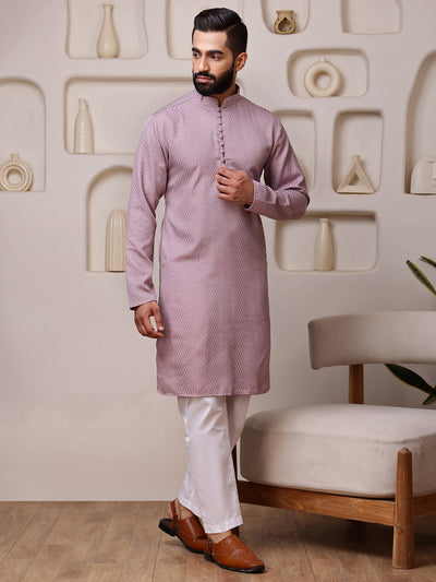 Pink Embroidered Kurta with Vertical Sequins Stripe