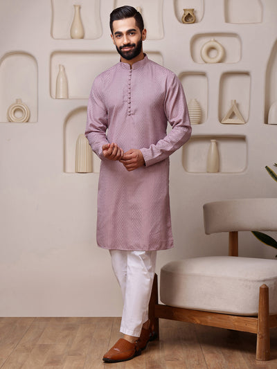 Pink Embroidered Kurta with Vertical Sequins Stripe