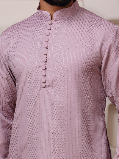 Pink Embroidered Kurta with Vertical Sequins Stripe