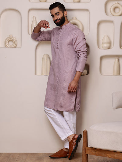 Pink Embroidered Kurta with Vertical Sequins Stripe
