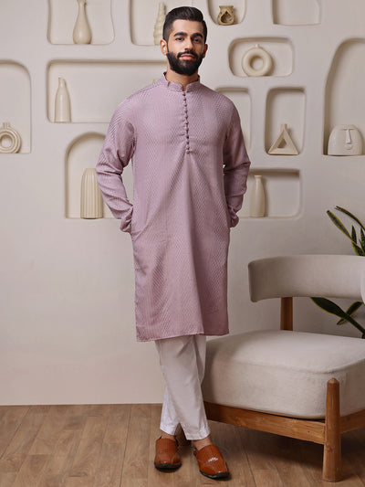 Pink Embroidered Kurta with Vertical Sequins Stripe