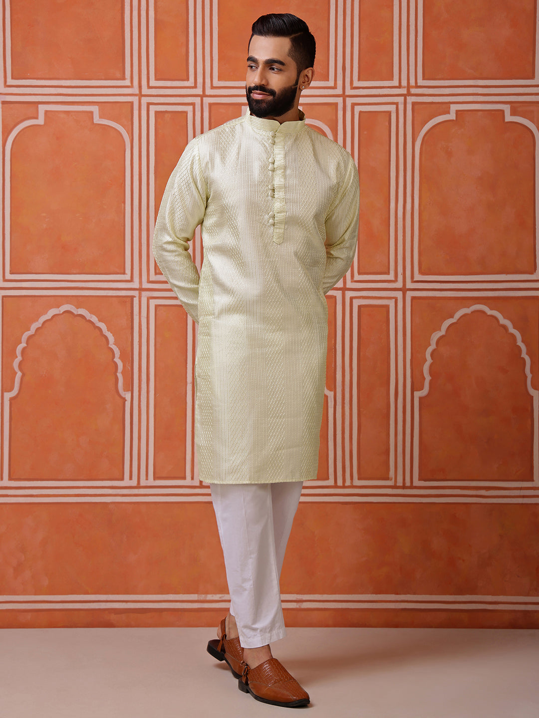 Green Embroidered Kurta with Mirror Work